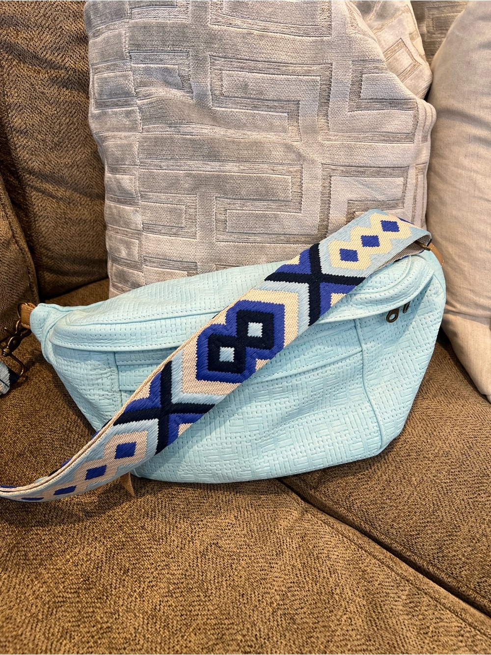 Turquoise Basketweave Leather Sling with Strap
